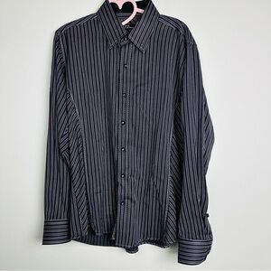 7 Diamonds Purple and Silver Striped Button-Down Shirt Size Medium